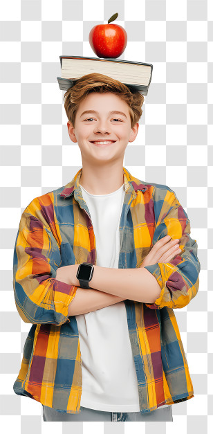 Schoolboy Balancing Books - Boy Balancing Apple And Book Transparent PNG