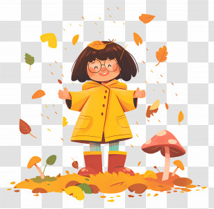 Autumn Background - Girl Enjoying Autumn Leaves In Artistic Illustration Transparent PNG