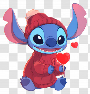 Stitch Love - Blue Cartoon Creature In Red Sweater Holding Heart Transparent PNG