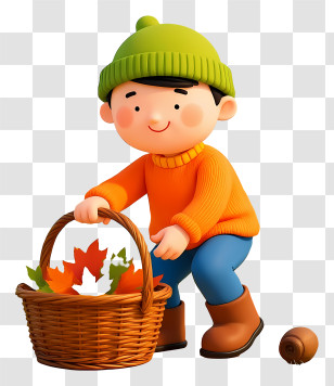 Autumn Boy - Boy With Basket Of Leaves Transparent PNG