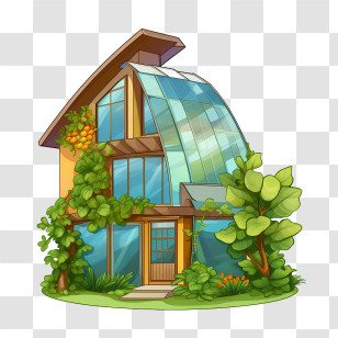 Eco House - Eco-Friendly House With Green Roof And Plants Transparent PNG