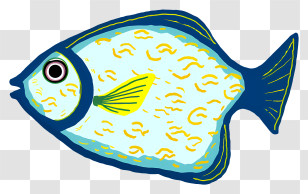 Blue Fish - Cartoon Blue And Yellow Fish Illustration Transparent PNG