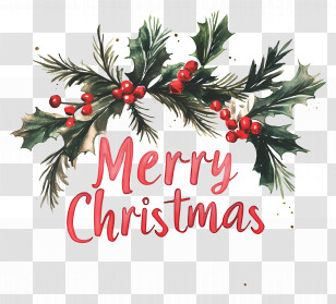 Merry Christmas - Festive Merry Christmas Holly Decoration Transparent PNG