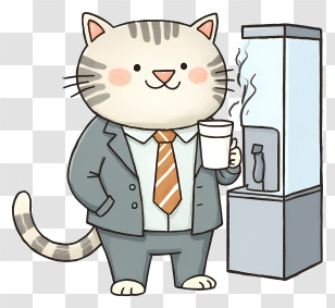 Chubby Businessman Cat - Business Cat By Water Cooler Transparent PNG