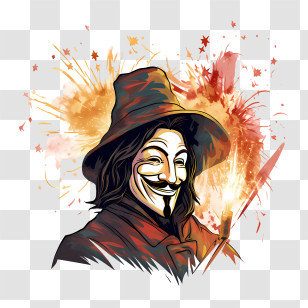 Guy Fawkes Day - Illustration Of Guy Fawkes Mask With Fireworks Transparent PNG