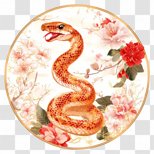 Snake Year - Decorative Snake With Floral Design Transparent PNG