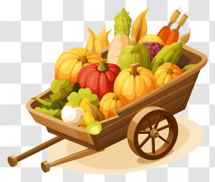 Wooden Wagon - Vegetable Cart With Fresh Produce Transparent PNG