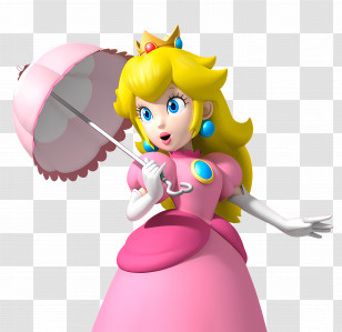 Princess Peach - Princess In Pink Dress With Umbrella Transparent PNG