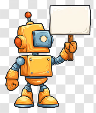 Robot Holding Sign - Cartoon Robot With Sign Transparent PNG