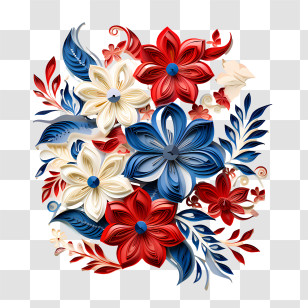 Costa Rica Independence Day - Red And Blue Floral Pattern Transparent PNG