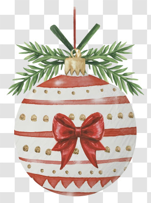 Red And White Ornament - Christmas Ornament With Bow Transparent PNG