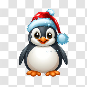 Christmas Penguin - Cute Penguin With Santa Hat For Christmas Transparent PNG