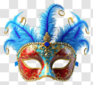 Realistic Carnival Mask - Blue Feathered Masquerade Mask With Ornate Design Transparent PNG