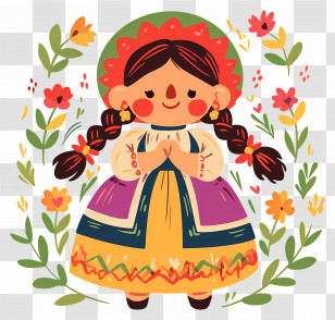 Mexican Doll - Colorful Traditional Doll Transparent PNG