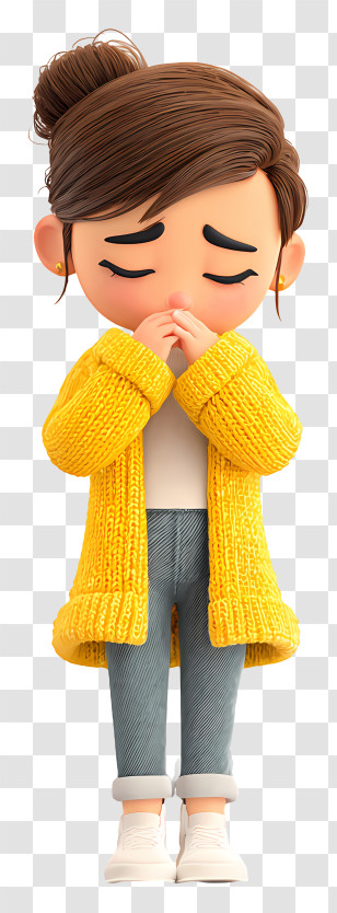 Girl Feeling Sick - Stylish Girl In Yellow Sweater Transparent PNG