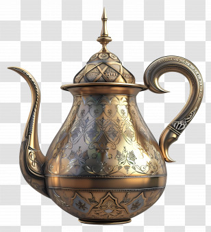 Arabic Teapot - Golden Ornate Teapot With Intricate Design Transparent PNG