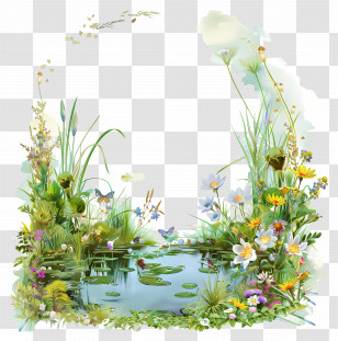 Summer Pond - Pond With Flowers And Plants Transparent PNG
