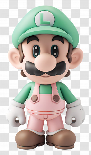 Luigi Mario - Green Cartoon Character In Pink Overalls Transparent PNG