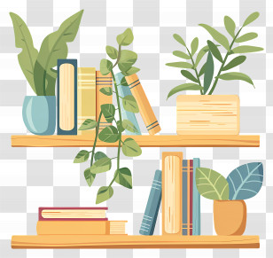 Bookshelf - Bookshelf With Plants And Books For Cozy Home Decor Transparent PNG