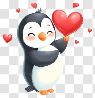 Valentine Penguin Emoji - Cute Penguin Holding A Heart Transparent PNG