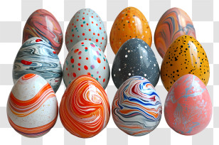 Easter Eggs - Colorfully Decorated Marble Easter Eggs Transparent PNG