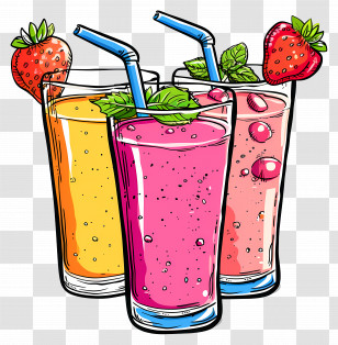 Smoothies - Illustration Of Colorful Fruit Drinks With Strawberries Transparent PNG