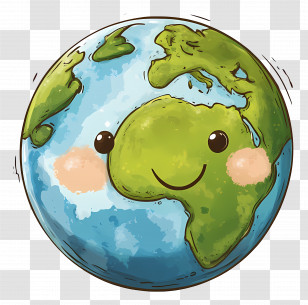 Happy Earth - Adorable Cartoon Earth With Blush Cheeks Transparent PNG