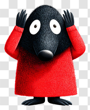 Little Mole Covering Ears - Black Cartoon Character In Red Sweater Transparent PNG