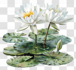 White Water Lilies - Beautiful White Water Lilies On A Pond Transparent PNG