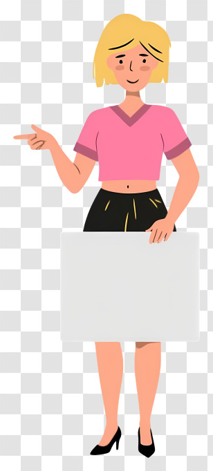 Woman Holding Blank Placard - Woman Pointing At Blank Sign Transparent PNG