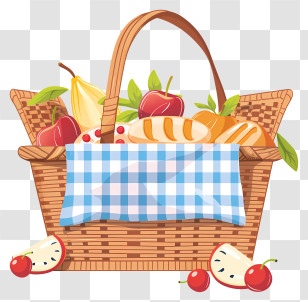 Picnic Basket - Picnic Basket With Fruits And Bread Transparent PNG