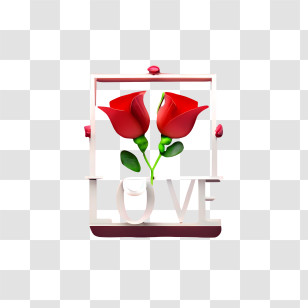 Love Word Art - Romantic Love Symbol With Red Roses Transparent PNG