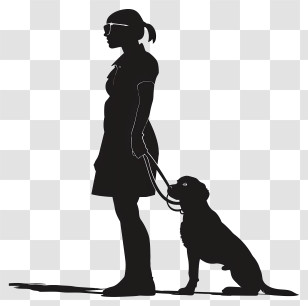 Dog Silhouette - Silhouette Of A Woman With Her Dog Transparent PNG