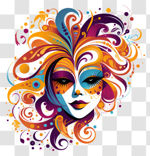 Woman With Mask - Colorful Masquerade Art With Ornate Design Transparent PNG