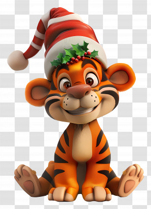 Tigger Christmas - Adorable Tiger Cub In A Santa Hat Transparent PNG