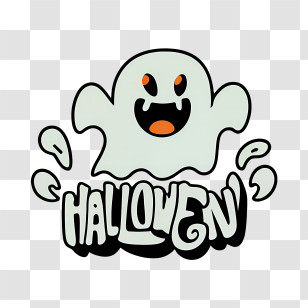 Happy Halloween - Cartoon Ghost With Halloween Text Design Transparent PNG
