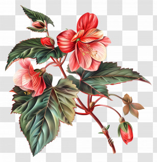 Begonia Flower - Blooming Red Hibiscus Plant Transparent PNG