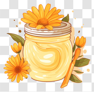 Honey - Jar With Yellow Flowers Transparent PNG