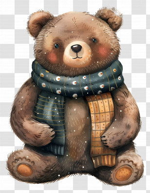 Bear - Cute Teddy Bear With Scarf Transparent PNG