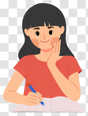 Woman Writing With Pencil - Girl Writing And Thinking Transparent PNG