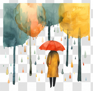 Rain - Rainy Forest With Person And Umbrella Illustration Transparent PNG