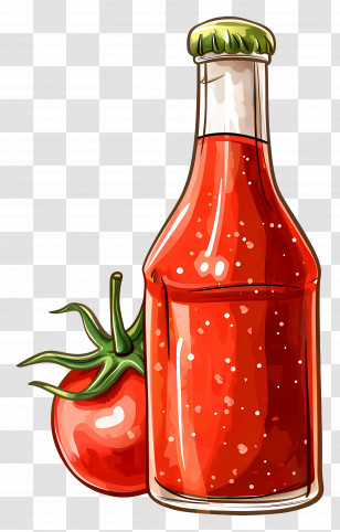Bottle Tomato Sauce - Bottle Of Ketchup And Fresh Tomato Illustration Transparent PNG
