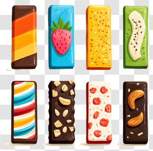 Protein Bars - Colorful Chocolate Bars With Toppings Transparent PNG