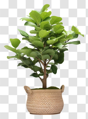 Ficus Tree - Green Indoor Plant In A Stylish Woven Basket Transparent PNG