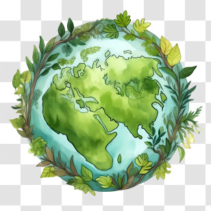 Green Planet - Green Earth Illustration Surrounded By Leaves Transparent PNG