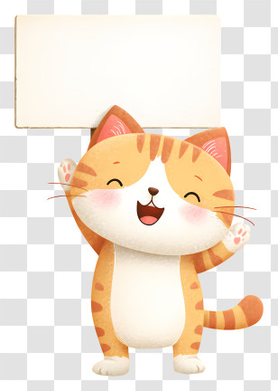 Cartoon Cat Holding Sign - Happy Cartoon Cat Holding Sign Transparent PNG
