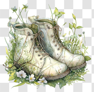 Spring Shoes - Vintage Boots With Floral Design Transparent PNG