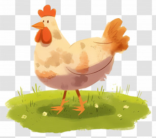 Cute Chicken - Cartoon Chicken On Grass Transparent PNG