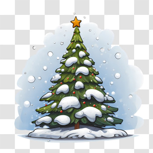 Christmas Tree - Snowy Christmas Tree With Star On Top Transparent PNG