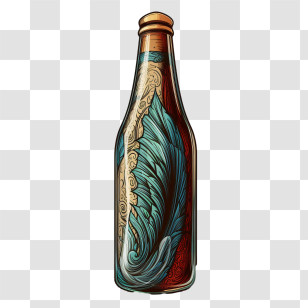 Beer Bottle - Ornate Brown Glass Bottle Illustration Transparent PNG